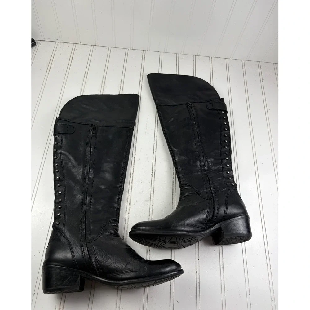 BX by Bronx Vintage Black Leather Studded Over The Knee Boots Women's Size 6.5